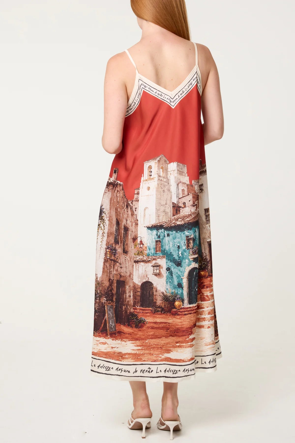 Satin Cami border dress in the shade of rust