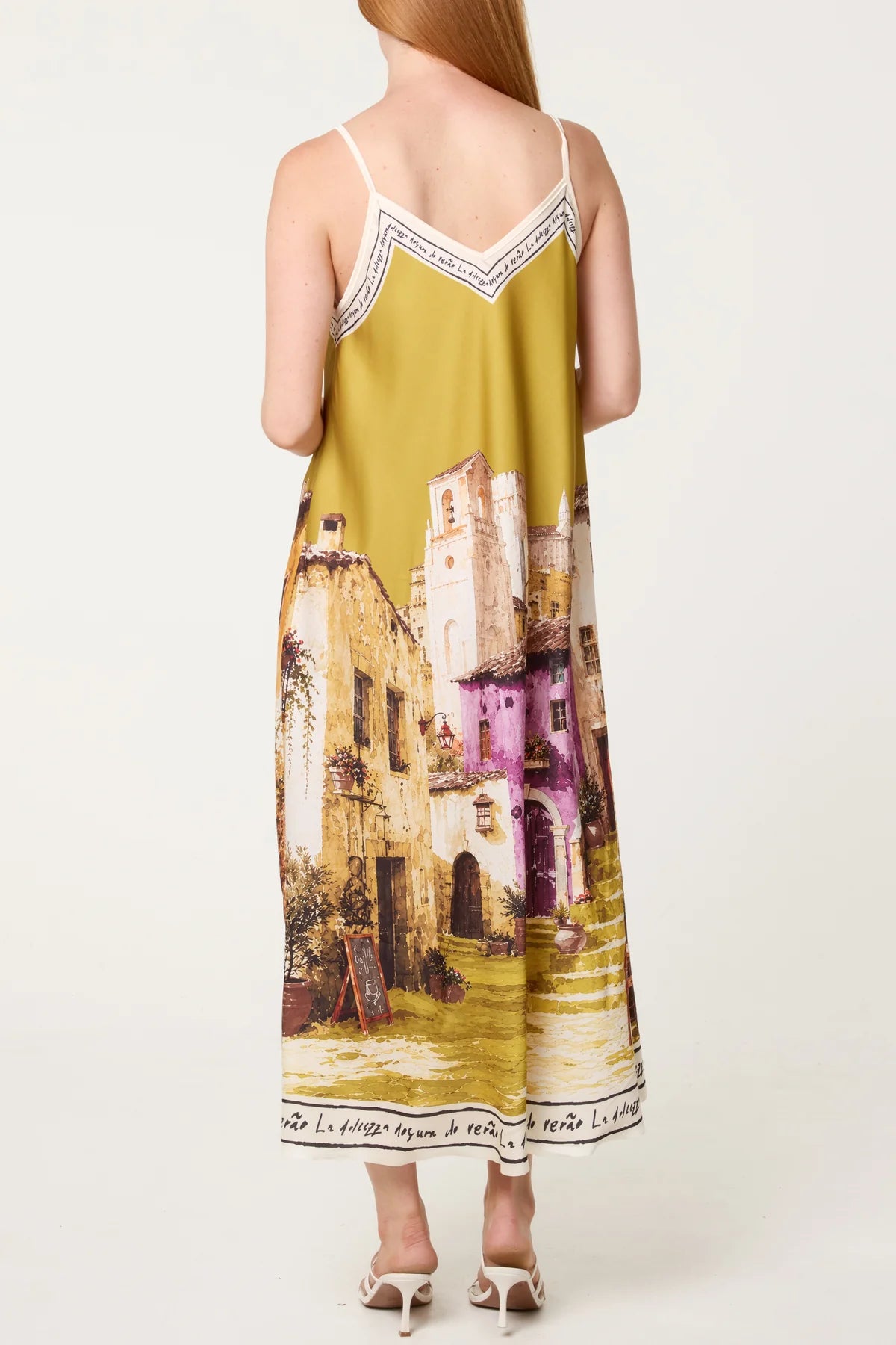 Satin Cami border dress on the shade of olive