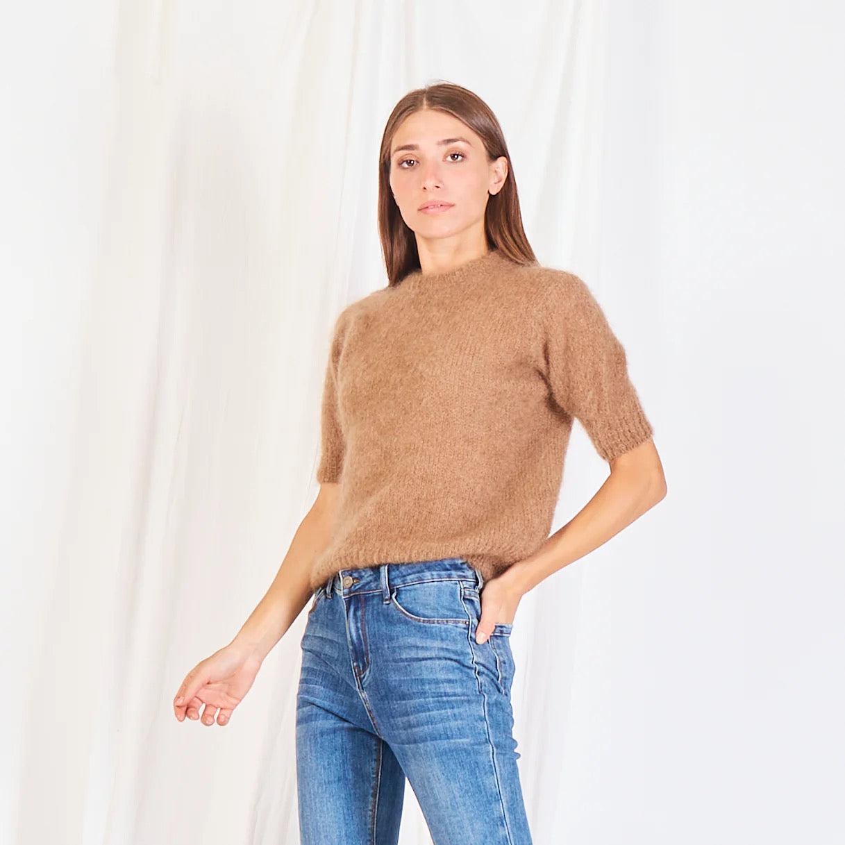 Mohair Jumper Short Sleeve , coffee