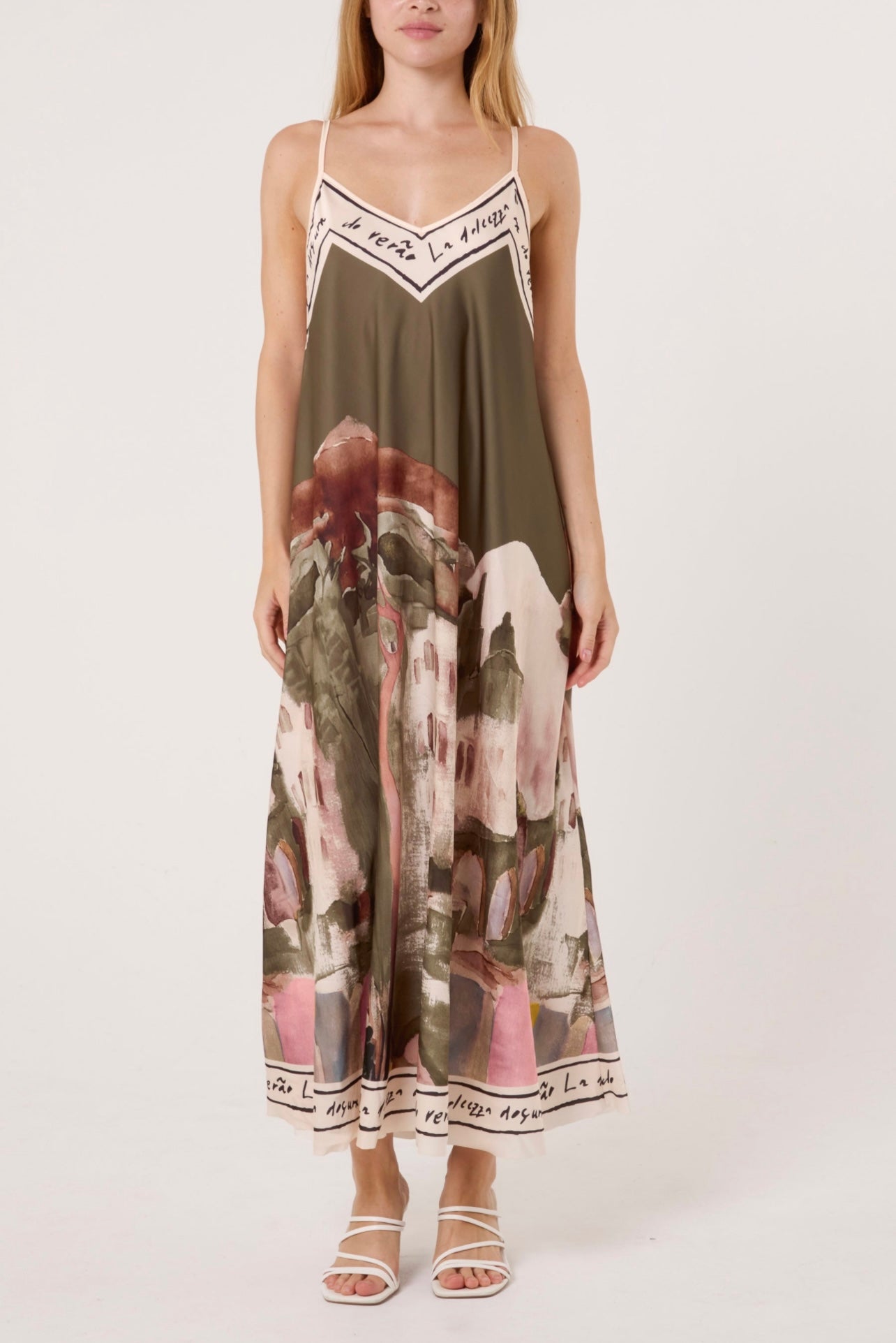 Cami Border Print Dress , beautiful shade of khaki