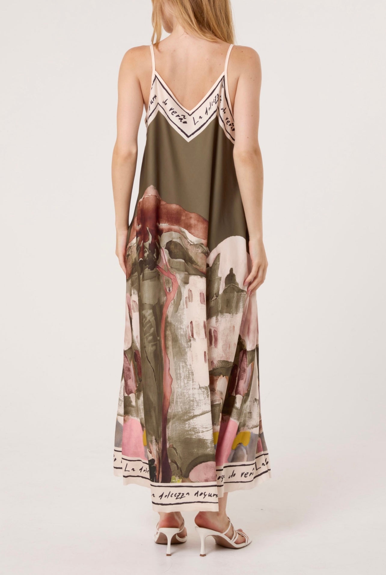 Cami Border Print Dress , beautiful shade of khaki