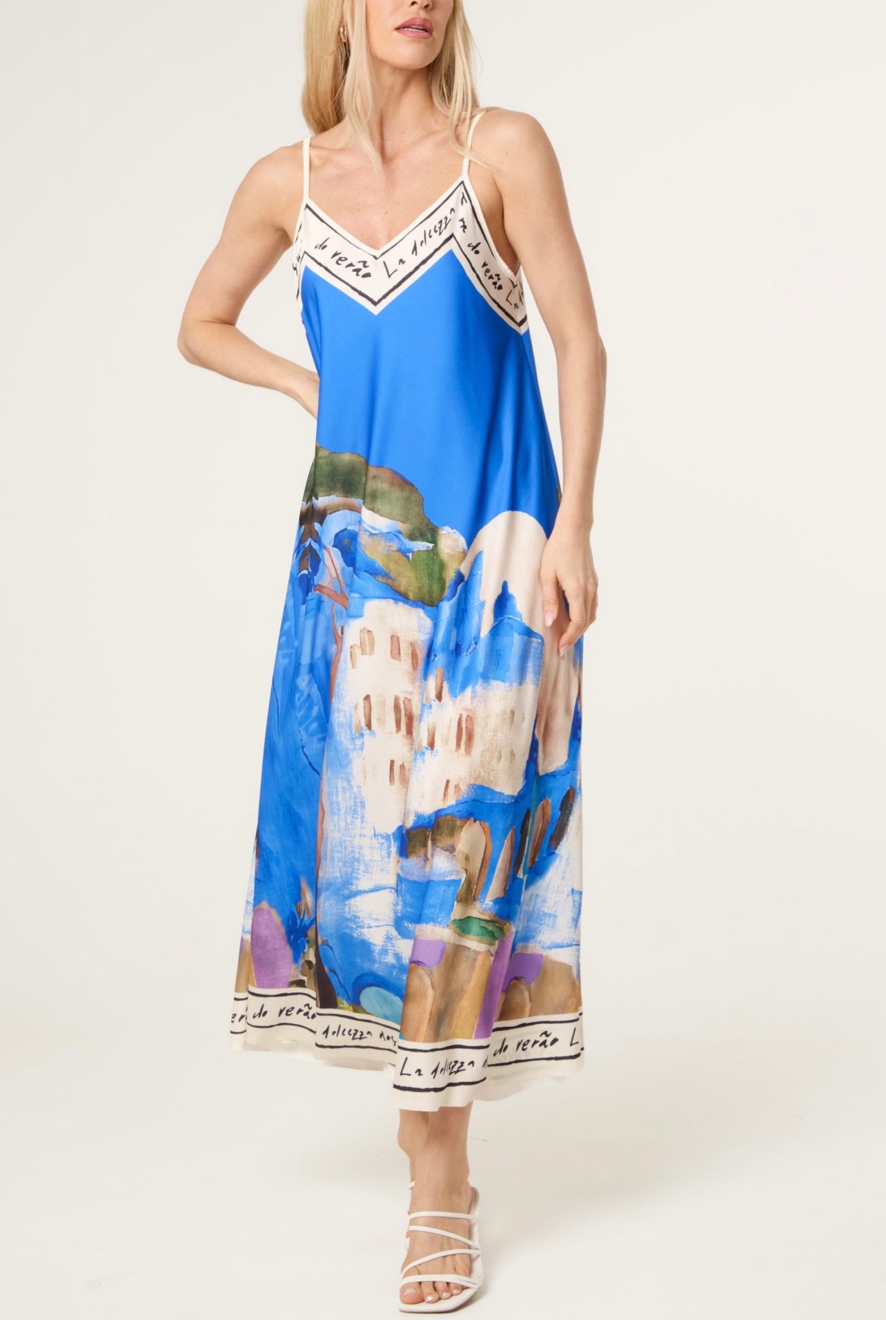 Cami Border Print Dress , gorgeous shade of blue