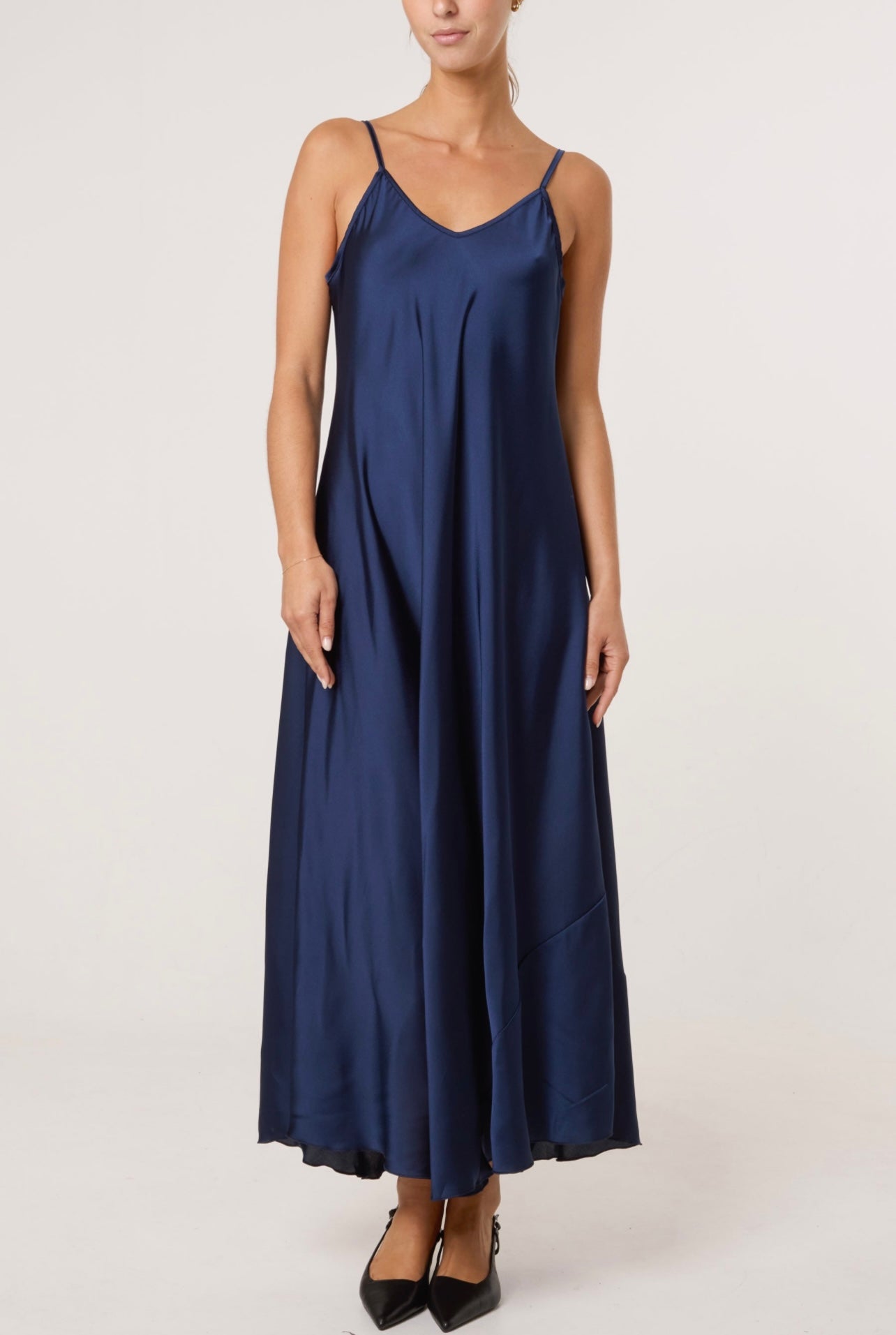 Strappy Satin Maxi Dress , navy