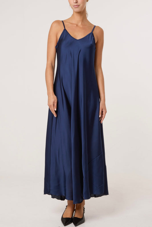 Strappy Satin Maxi Dress , navy