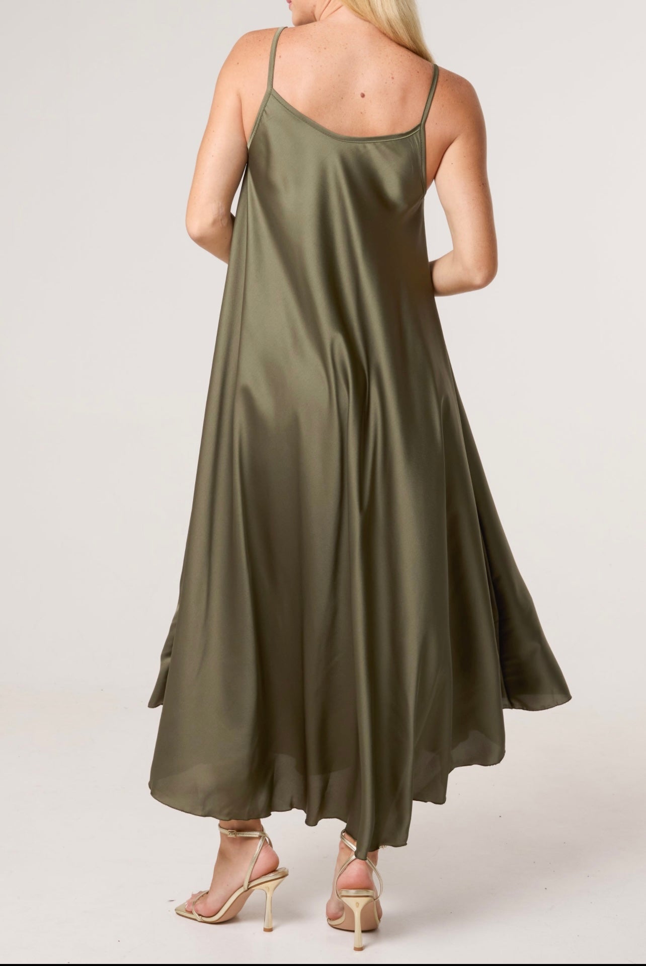 Strappy Satin Maxi Dress , khaki