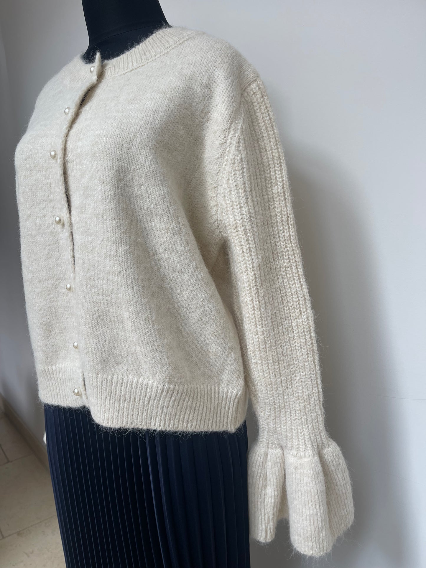 Flared Sleeve Cardigan , light beige
