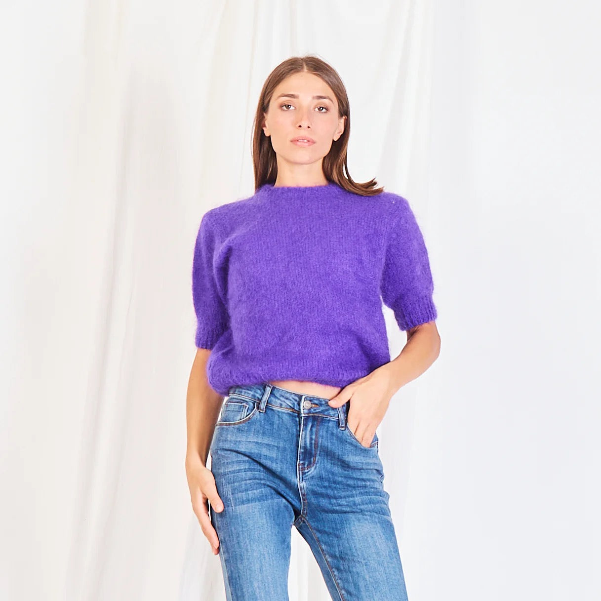 Mohair Jumper Short Sleeve , purple