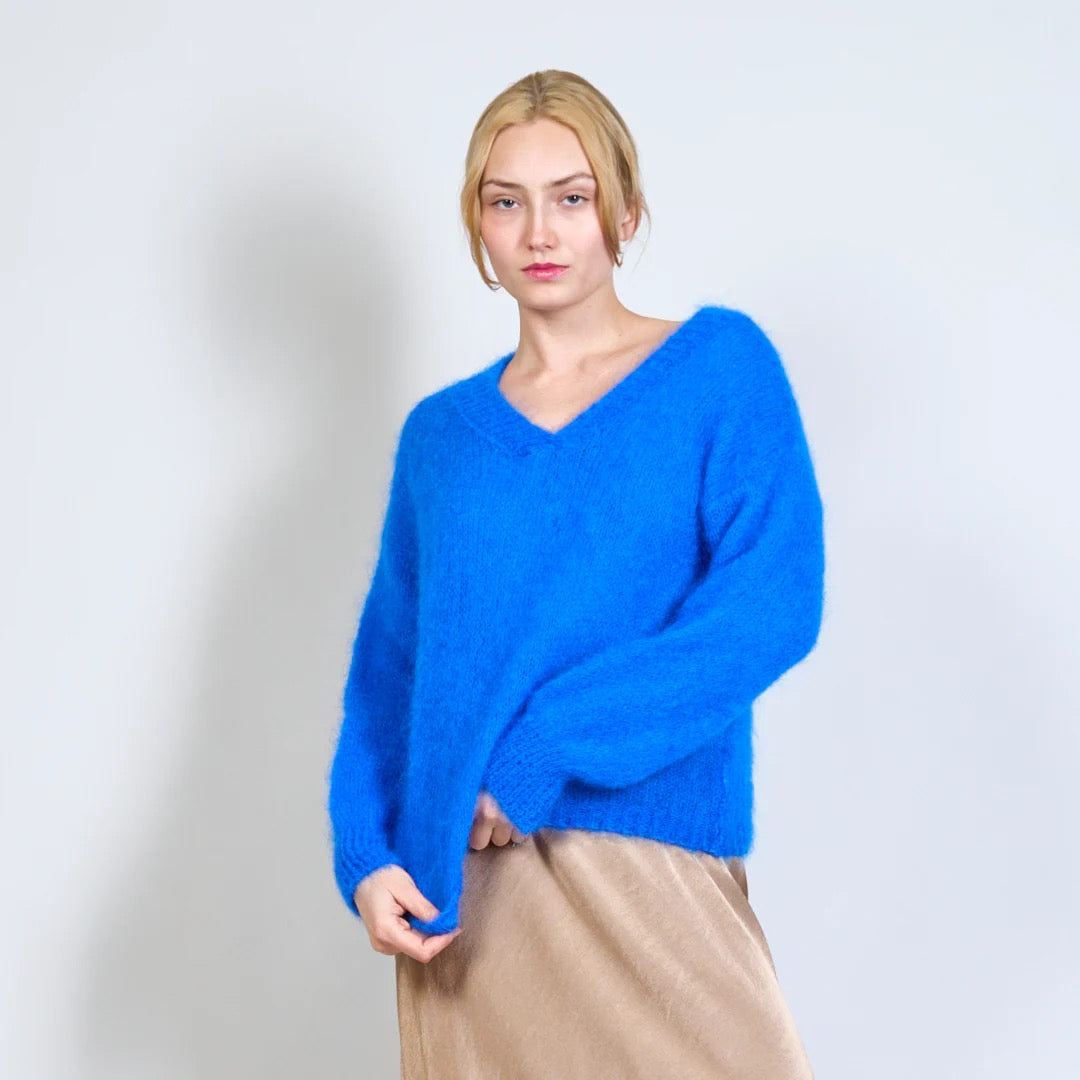 Mohair Jumper Sweater V-neck , dark blue