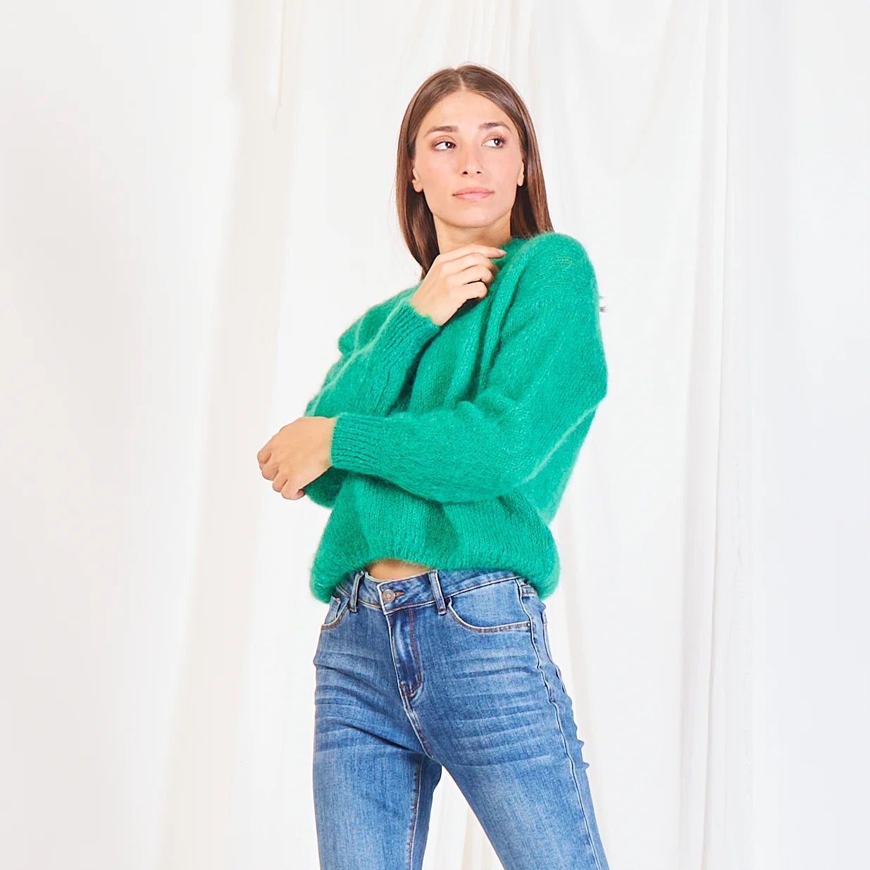 Mohair Jumper Sweater V-neck , green
