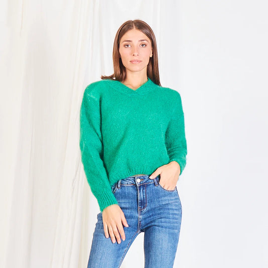Mohair Jumper Sweater V-neck , green
